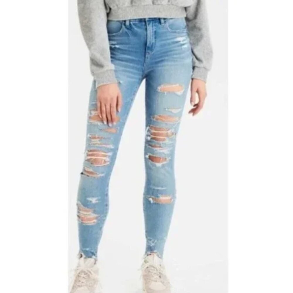 American Eagle Women's Size 16 Short Hi-Rise Jegging Light Wash Destroyed High